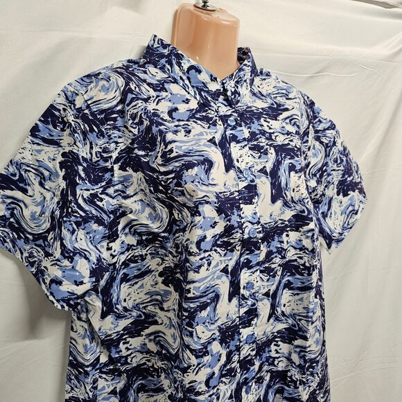 Wildfang The Essential Top Button Up Shirt Women Size 1X Swirl Navy - Picture 2 of 14